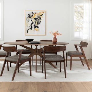 The Everyone’s Invited Bundle, contains products [Zola Dining Chair - Volcanic Gray] and [Conan 75" Oval Dining Table - Walnut].