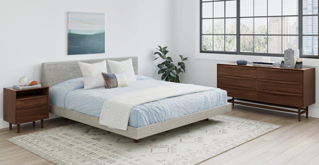 Clay Taupe Fabric King-Sized Bed Frame w/ Headboard | Tessu | Article
