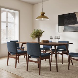 The Dinner Party Pro Bundle, contains products [Seno 71" Dining Table - Walnut] and [Nosh Dining Chair - Walnut and Chalk Gray].