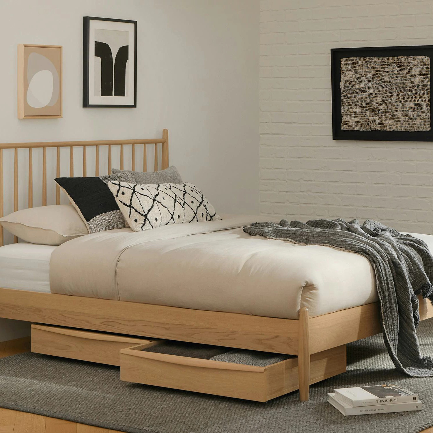 Underbed White Oak Storage Drawer Set Mid Century Modern Design Article Lenia Bedroom Furniture
