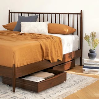 The Streamlined Storage King Bundle, contains products [Lenia Underbed Storage Drawer Set - Walnut] and [Lenia King Bed - Walnut].