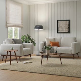 The Dependable Duo Bundle, contains products [Rhett 63.5" Loveseat - Pepper Ivory] and [Rhett 38.5" Lounge Chair - Pepper Ivory].