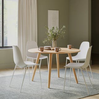 So Fresh and So Clean Bundle, contains products [Svelti Dining Chair - Pure White] and [Seno 47" Round Dining Table - Oak].