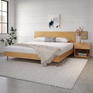 The You've Got it All Bundle - King, contains products [Nera King Low Profile Bed - Oak] and [Nera 1-Drawer Nightstand - Oak].