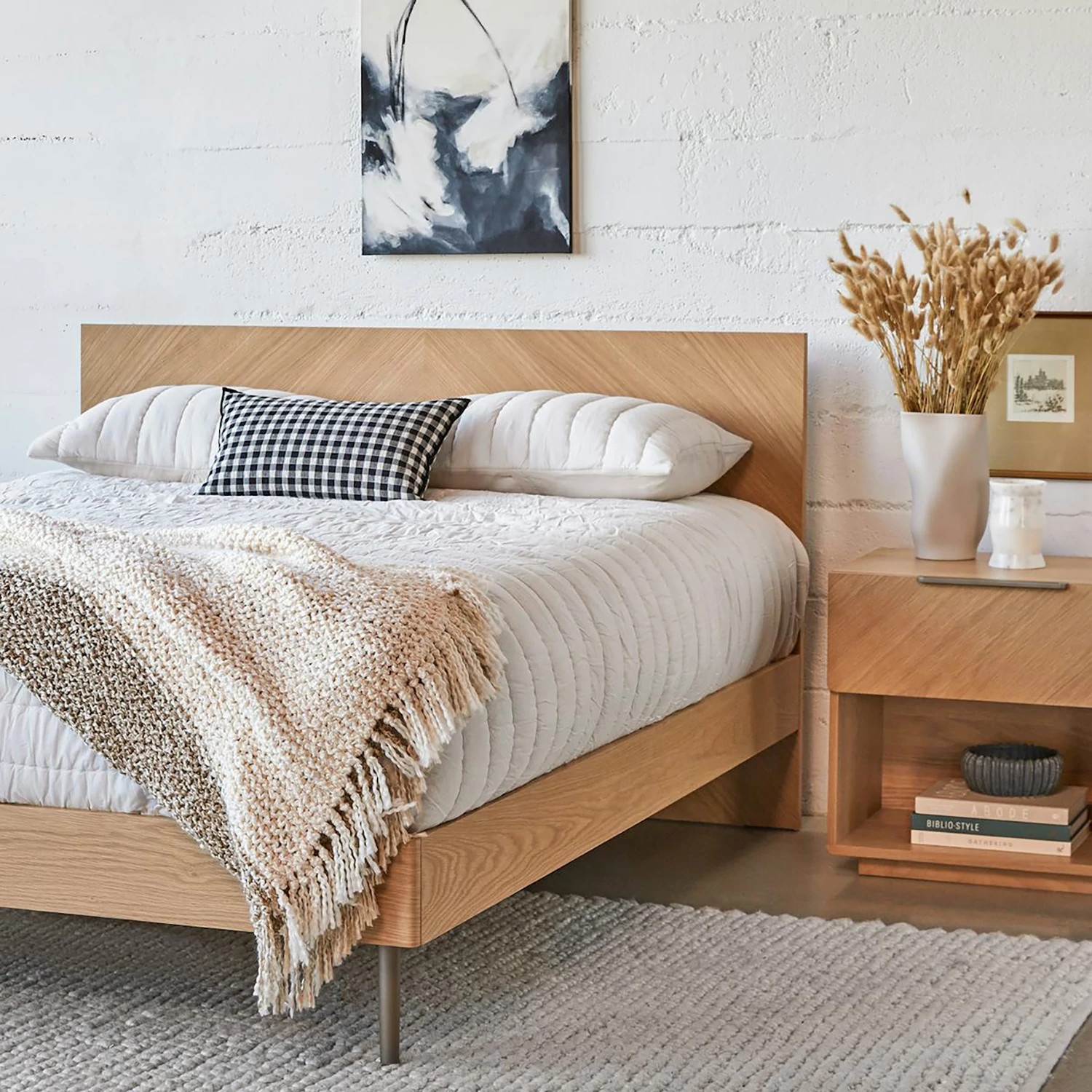Oak wood queen bed frame discount