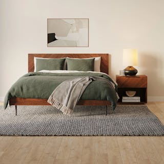 The You've Got it All Bundle - Queen, contains products [Nera Queen Low Profile Bed - Oak] and [Nera 1-Drawer Nightstand - Oak].