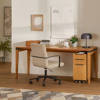 The Essential Madera Bundle, contains products [Madera 71" Desk - Oak] and [Madera 12" File Cabinet - Oak].
