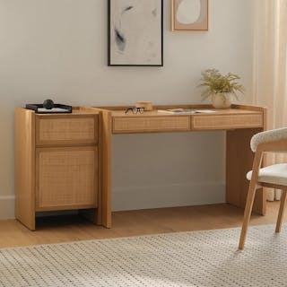 The Essential Deca Bundle, contains products [Deca 48" Desk - Oak] and [Deca 19.25" Cabinet - Oak].