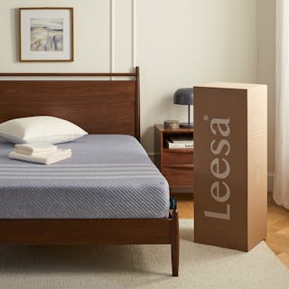The Leesa Panel Bed Bundle - Studio Full, contains products [Lenia Full Panel Bed - Walnut] and [Leesa Studio Full Mattress].