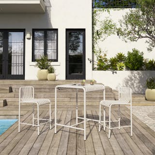 The Sarek Patio Bundle, contains products [Sarek 29.5" Outdoor Bar Table - Khaki Green] and [Sarek Outdoor Stackable Counter Stool - Khaki Green].