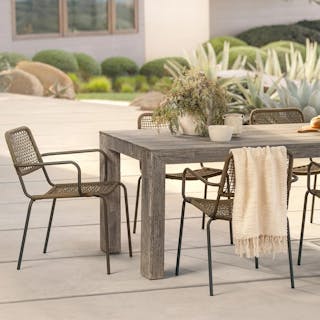 The Atica x Manna Dining Bundle, contains products [Atica 86.5" Outdoor Dining Table - Washed Acacia] and [Manna Outdoor Dining Chair - Grove Green].