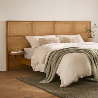 The Rattan Retreat Bundle - King, contains products [Olalla King Headboard - Oak] and [Basi King Bed Frame - Oak].