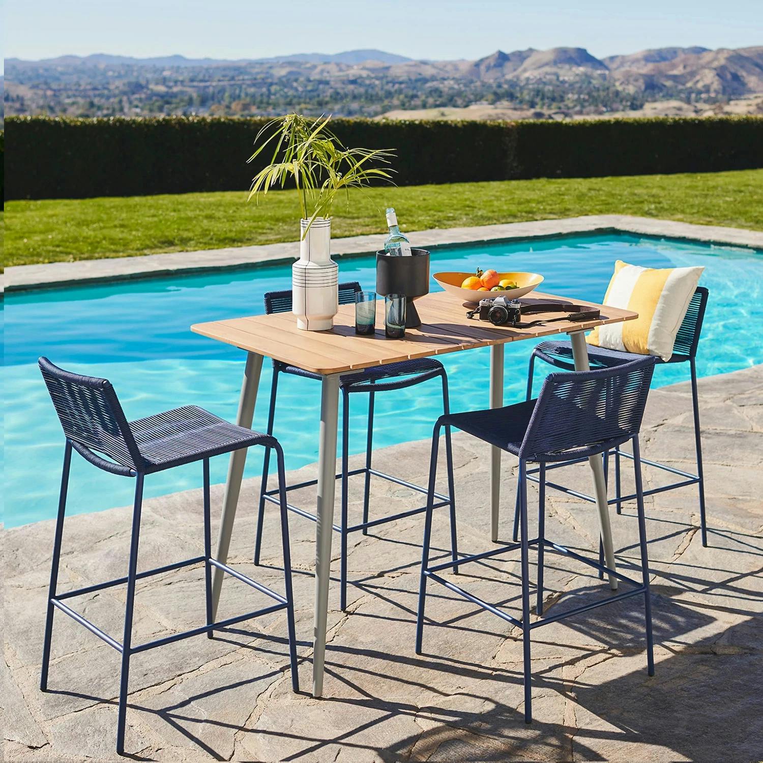 Steel Framed Heathered Gray Woven Rope Bar Stool | Zina | Article