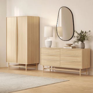 The Lenia Dresser x Armoire Bundle, contains products [Lenia 6-Drawer Double Dresser - White Oak] and [Lenia Armoire - White Oak].
