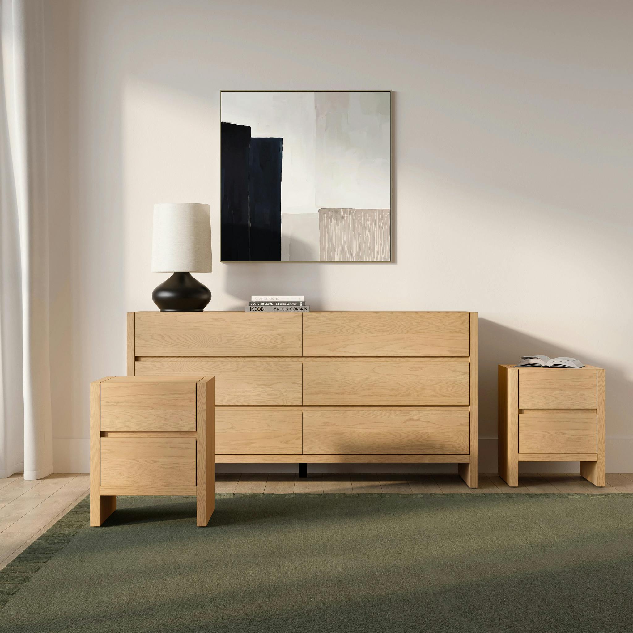 ほぼ新品: Drawer FALL2 ボアジレ Leif Smoked Oak Wood 2-Drawer Nightstand | Article