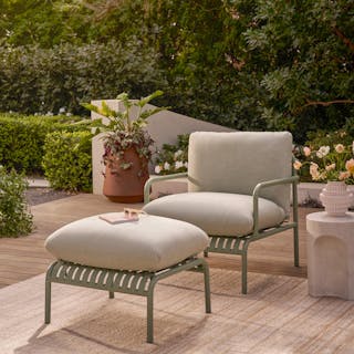 Sarek Lounge Chair x Ottoman Bundle, contains products [Sarek 31.5" Outdoor Lounge Chair - Sunbrella® Onyx] and [Sarek 29.5" Outdoor Ottoman - Sunbrella® Onyx].