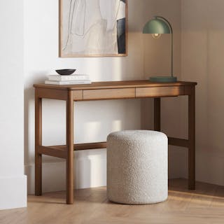 The Heidi Desk & Cilo Bundle, contains products [Heidi 43.5" Console Desk - Walnut] and [Cilo 16" Ottoman - Ivory Bouclé].