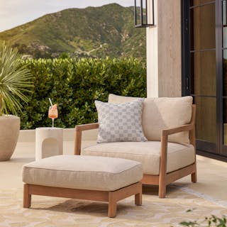 Elise Lounge Chair x Ottoman Bundle, contains products [Elise 34" Outdoor Lounge Chair - Basket Beige] and [Elise 31" Outdoor Ottoman - Basket Beige].