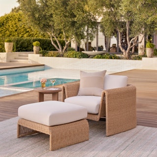 Willa Lounge Chair x Ottoman Bundle, contains products [Willa 38" Outdoor Wicker Lounge Chair - Dravite Ivory] and [Willa 28.5" Outdoor Wicker Ottoman - Dravite Ivory].