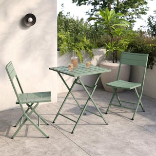 The Nina Cafe Table x Dining Chair Bundle, contains products [Nina Outdoor Folding Cafe Table - Khaki Green] and [Nina Outdoor Folding Dining Chair - Khaki Green].