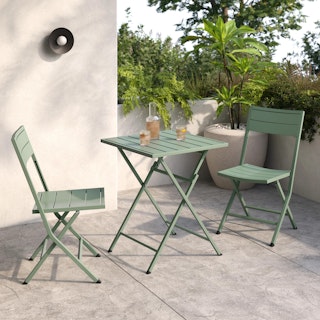 The Nina Cafe Table x Dining Chair Bundle, contains products [Nina Outdoor Folding Cafe Table - Khaki Green] and [Nina Outdoor Folding Dining Chair - Khaki Green].