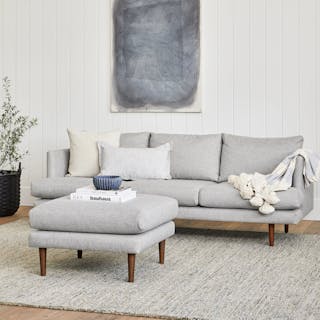 The Burrard Legroom Bundle, contains products [Burrard 83.5" Sofa - Seasalt Gray] and [Burrard 29" Ottoman - Seasalt Gray].
