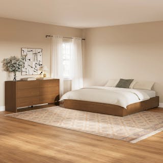 The Leif King Platform Storage Bed x 6-Drawer Double Dresser Bundle, contains products [Leif King Platform Storage Bed - Smoked Oak] and [Leif 6-Drawer Double Dresser - Smoked Oak].