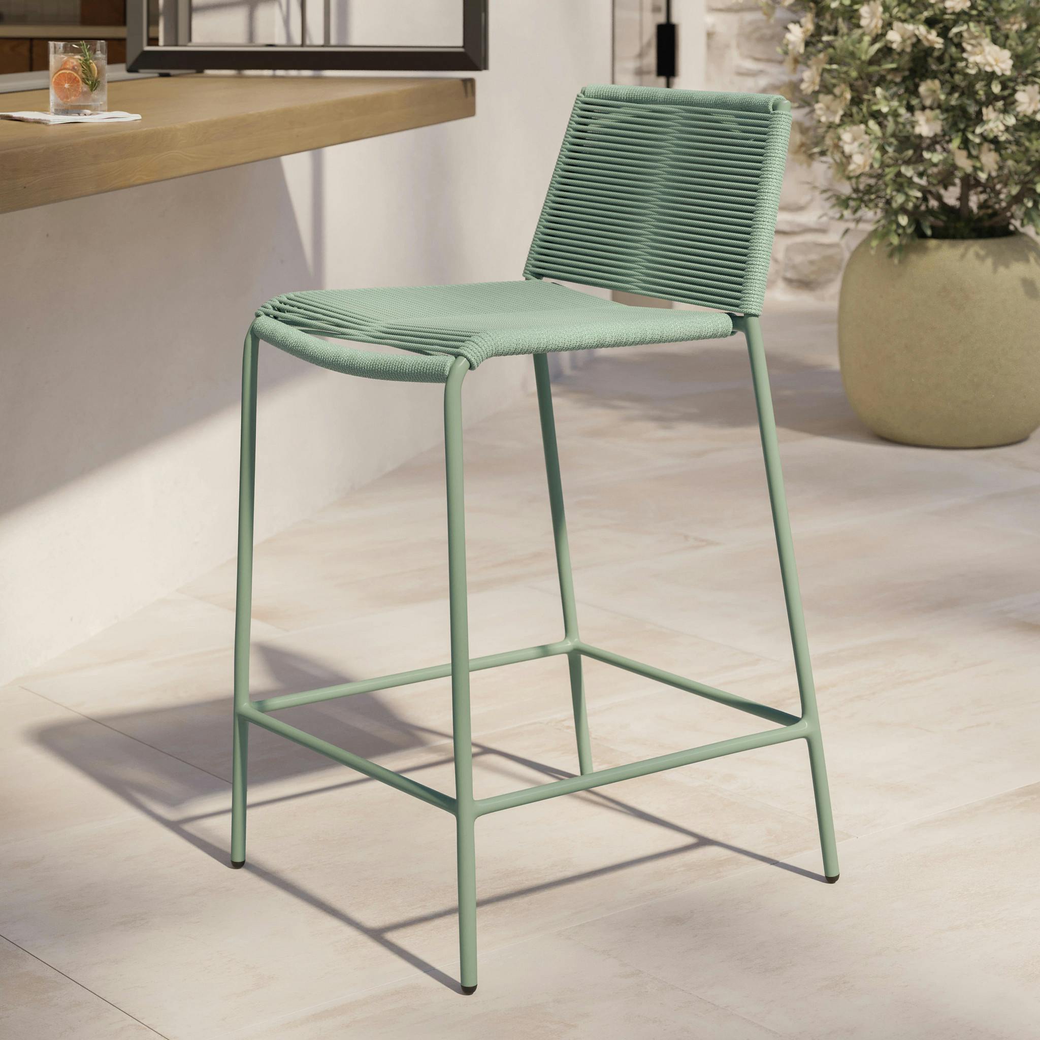 Steel Framed Heathered Gray Woven Rope Counter Stool | Zina | Article