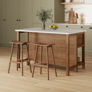 The Esse Counter Stool x Quincy Kitchen Island Bundle, contains products [Esse Counter Stool - Smoked Oak] and [Quincy 57.5" Kitchen Island - Smoked Oak].