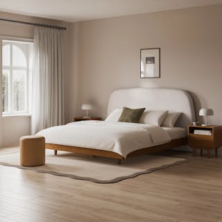 The Basi Bed x Kaleo Headboard Bundle - King, contains products [Kaleo King Headboard - Clay Taupe] and [Basi King Bed Frame - Smoked Oak].