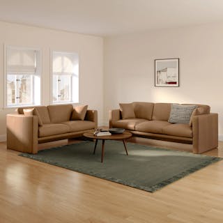 The Roxwell Leather Sofa x Loveseat Bundle, contains products [Roxwell 91" Leather Sofa - Charme Tan] and [Roxwell 71.5" Leather Loveseat - Charme Tan].