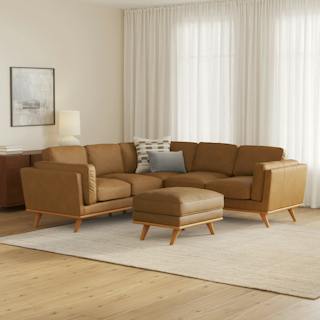 The Timber Leather Corner Sectional x Ottoman Bundle