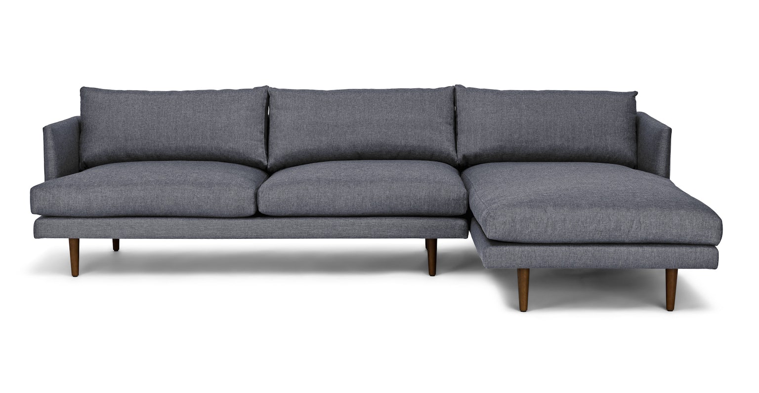 Walnut & Stone Blue Right Facing Fabric Sectional Sofa Burrard Article