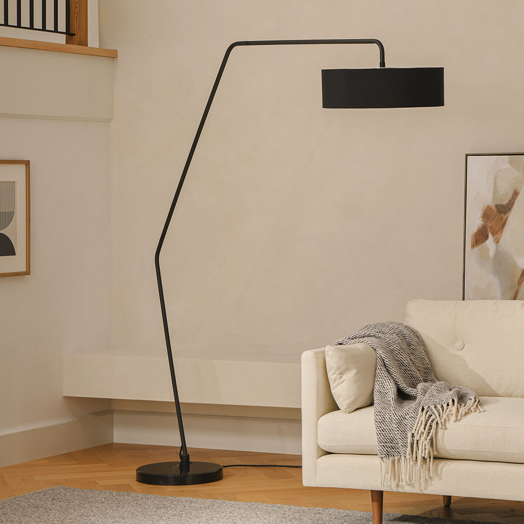 77 Black Powder Coater Steel & Marble LED Floor Lamp | Heron | Article