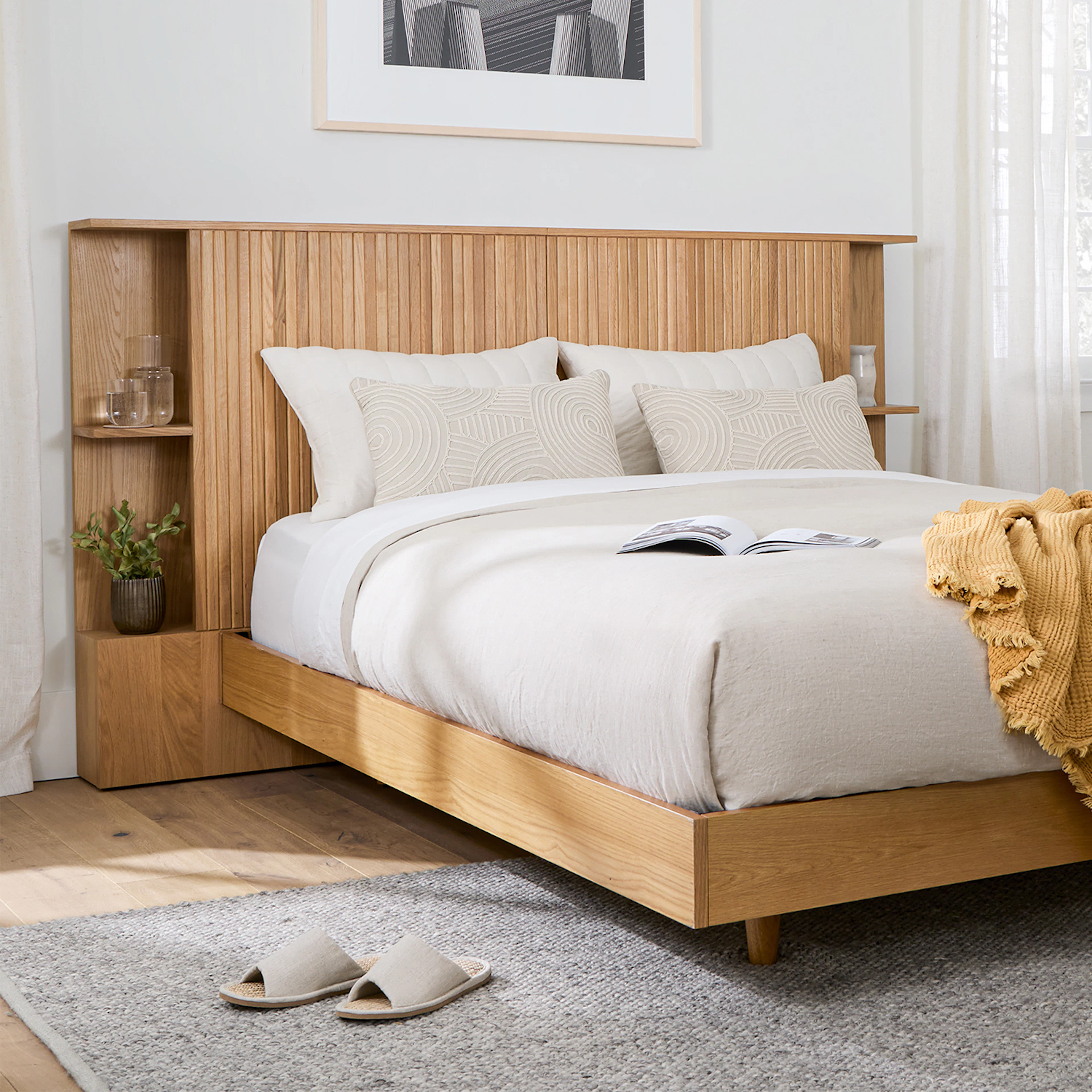 Basi Queen Bed Frame in Oak - Modern Design