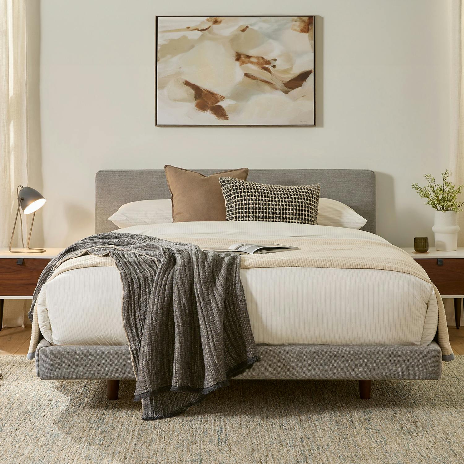 Tessu Queen Low Profile Upholstered Bed - Glaze Gray