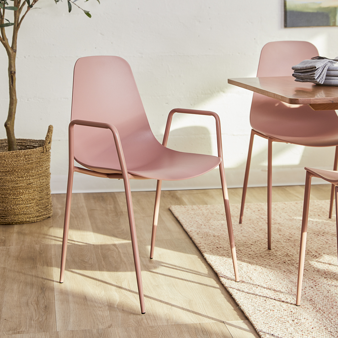 Svelti Dusty Pink Stackable Dining Armchair - Fullscreen View 1 of 13.