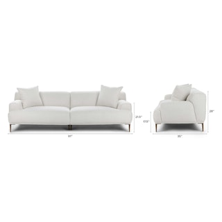 Detailed dimensions of Abisko 91" Sofa - Quartz White.