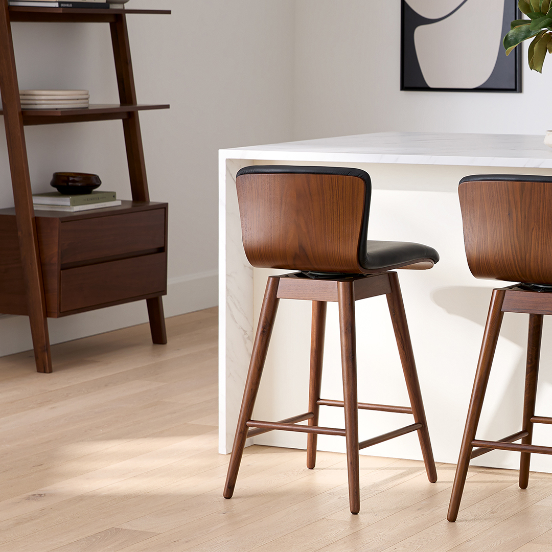 Walnut & Black Leather Swivel Counter Stool | Sede | Article Walnut & Black Leather Swivel Counter Stool | Sede | Article