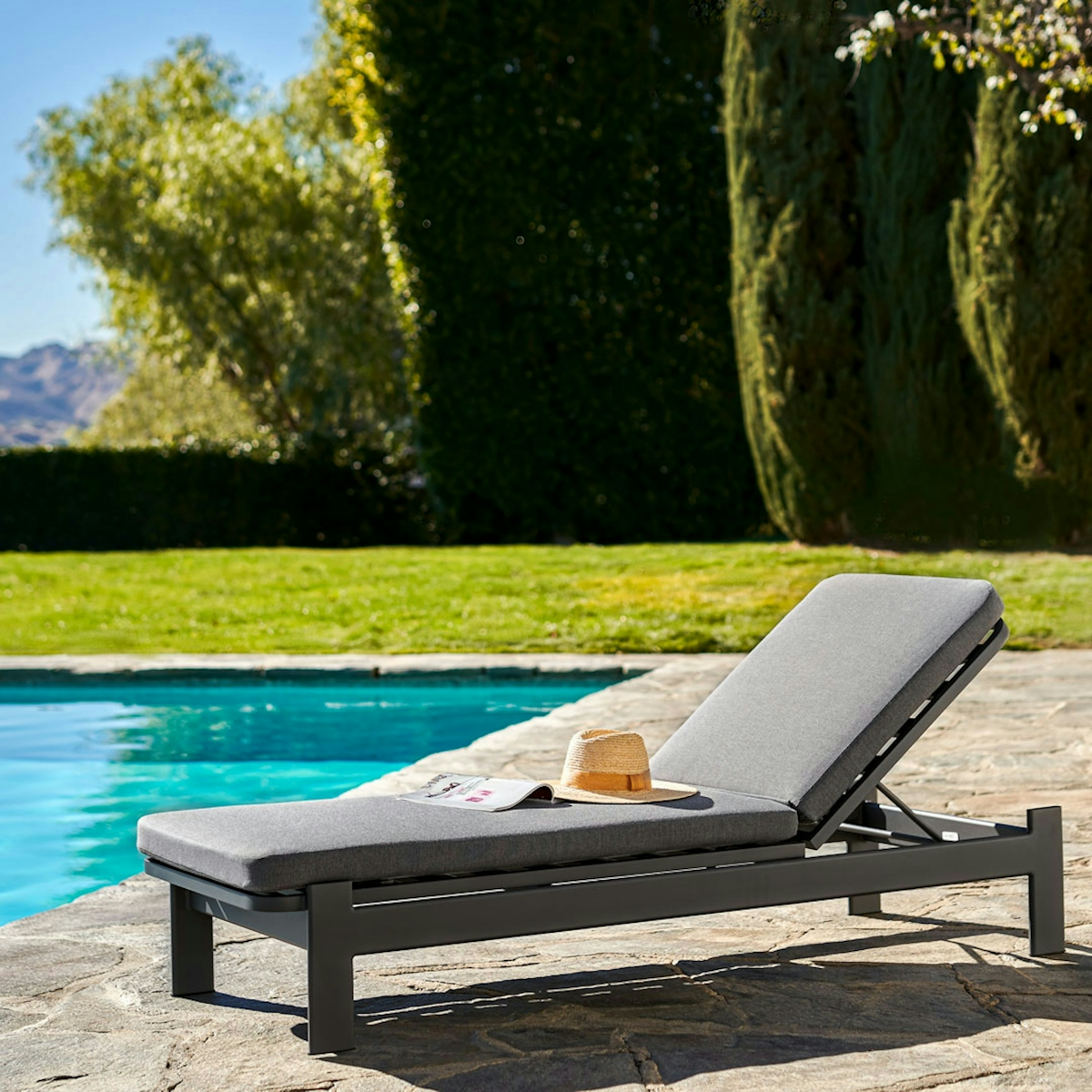 Eleya Dark Gray & Cera Gray Fabric Outdoor Lounger | Article