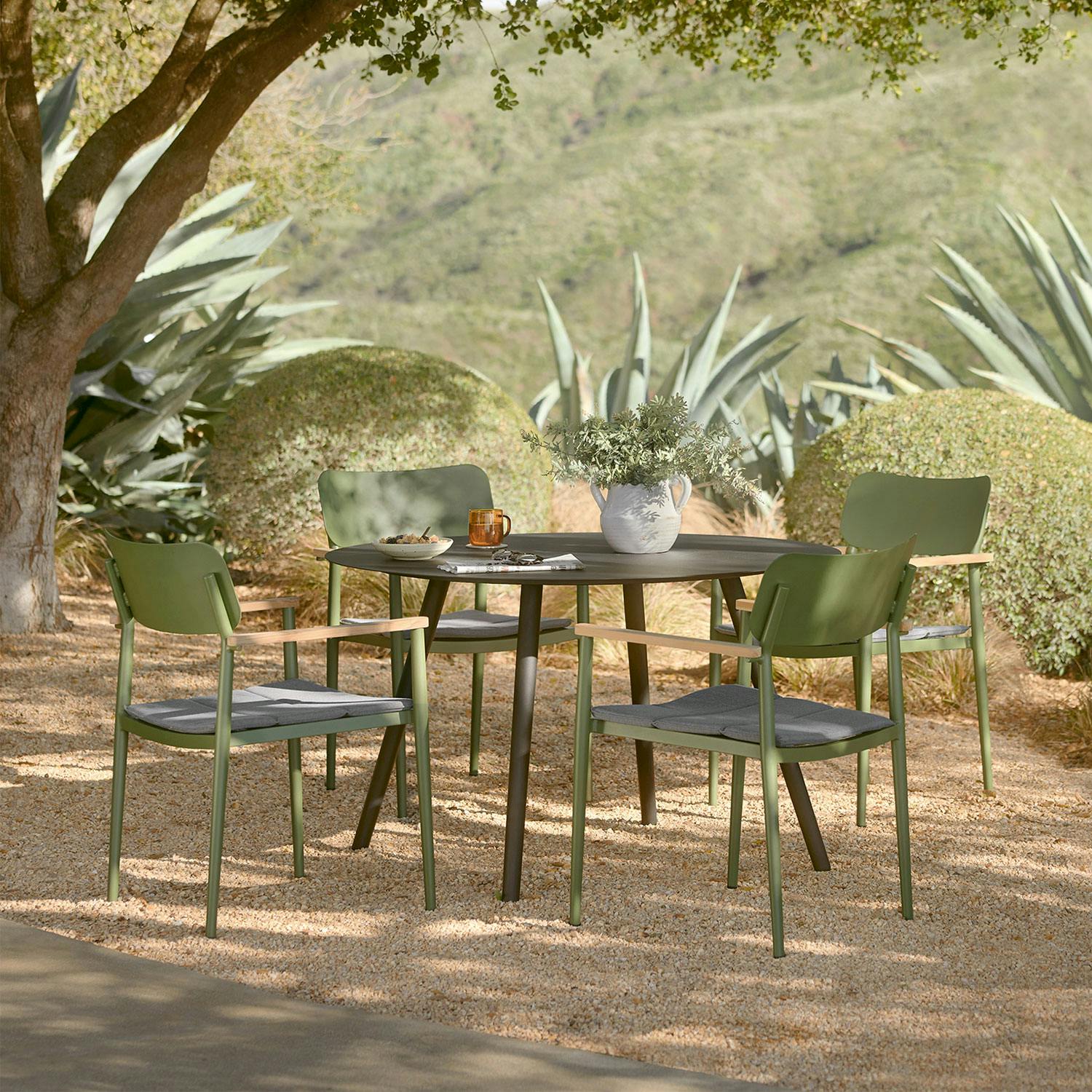 Elan Green & Stega Gray Fabric Outdoor Dining Chair | Article