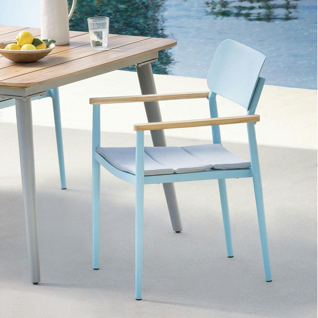 Elan Turquoise & Cera Gray Fabric Outdoor Dining Chair | Article