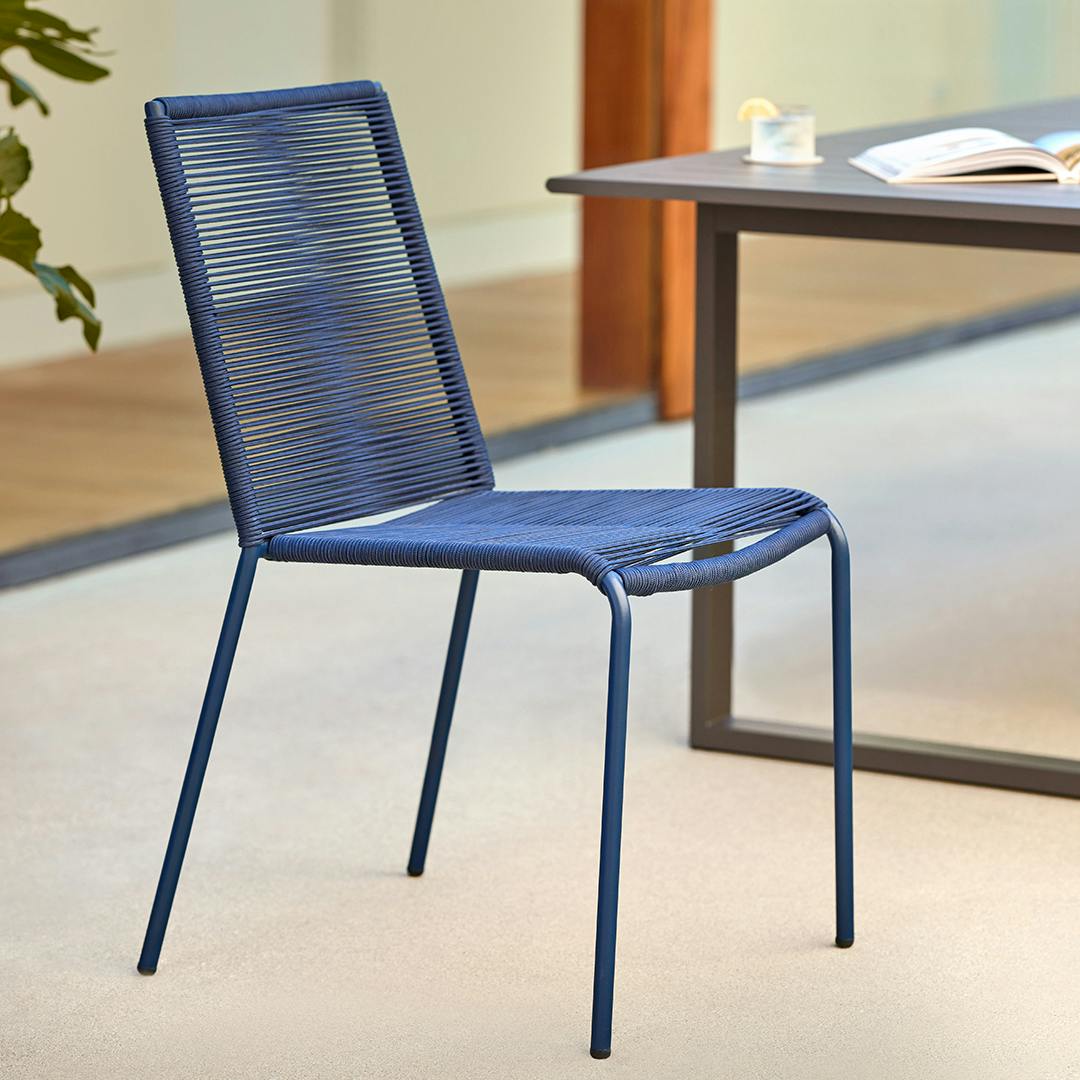 Steel Framed Indigo Blue Woven Rope Dining Chair | Zina | Article