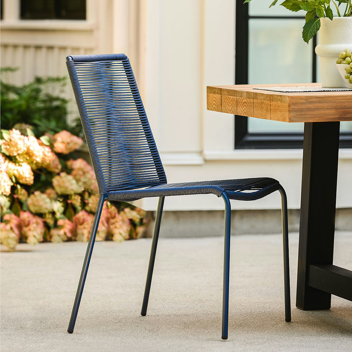 Steel Framed Indigo Blue Woven Rope Dining Chair Zina Article