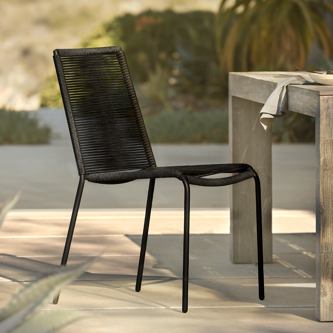 Steel Framed Ember Black Woven Rope Dining Chair, Zina
