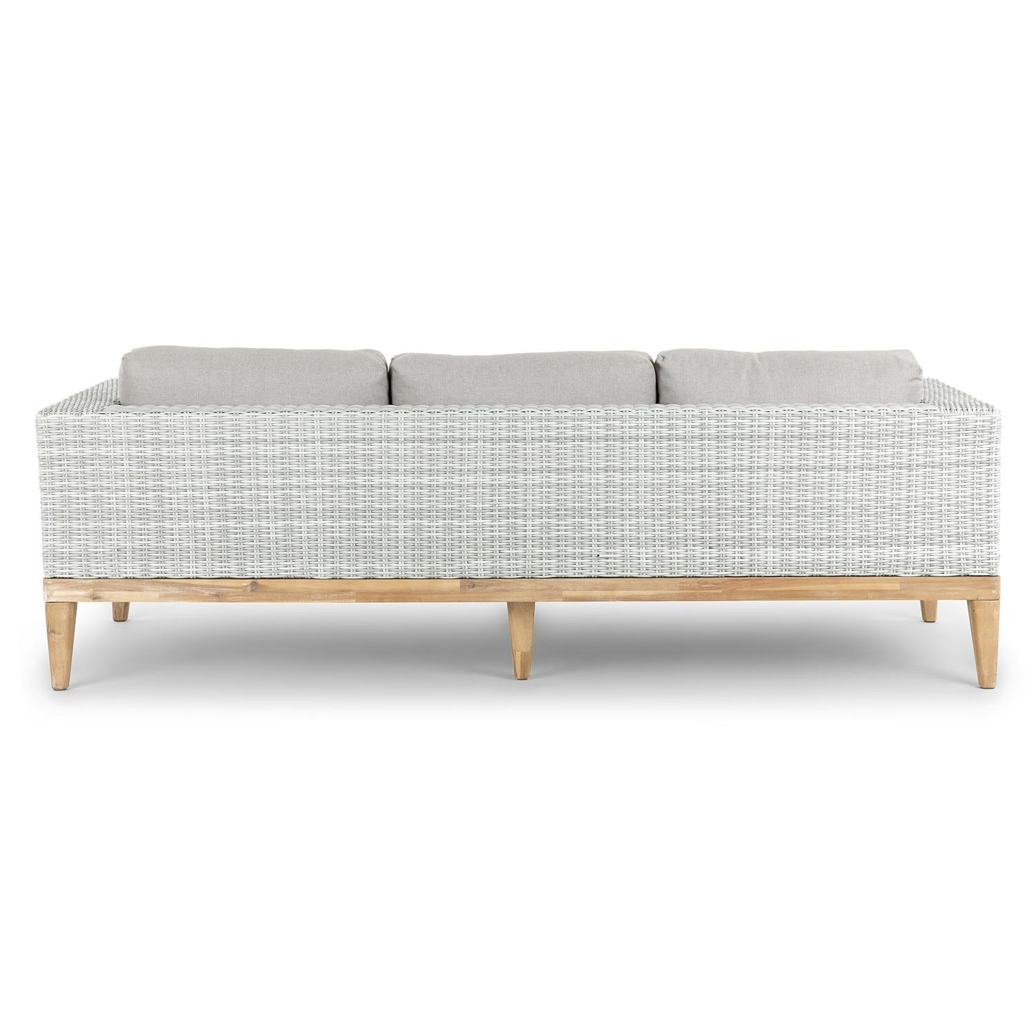 Slate Gray Fabric, Wicker & Acacia Wood Outdoor 3 Seater Sofa