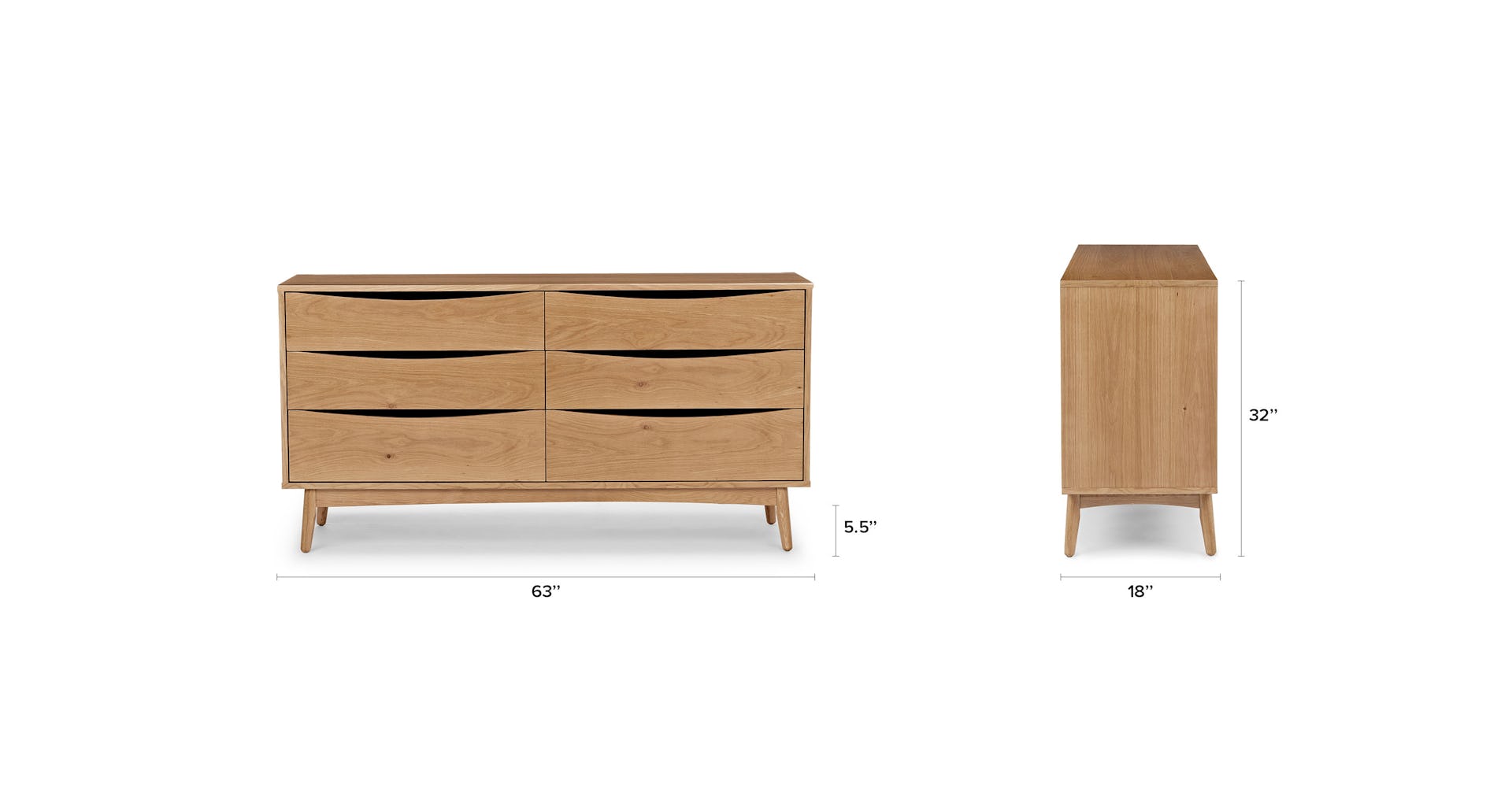 Oak Culla 6 Drawer Wooden Double Dresser Article