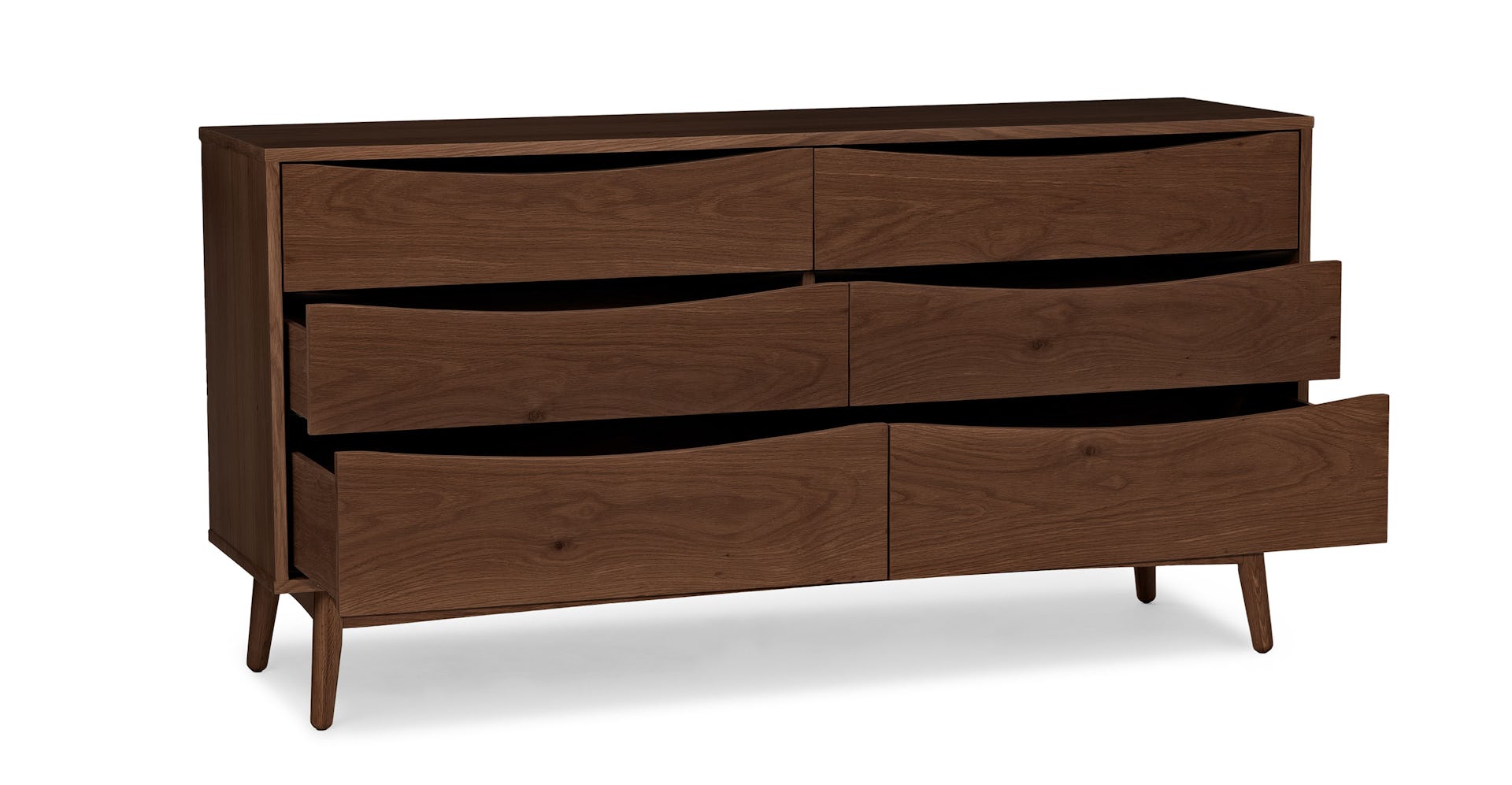 Walnut Culla 6 Drawer Wooden Double Dresser Article