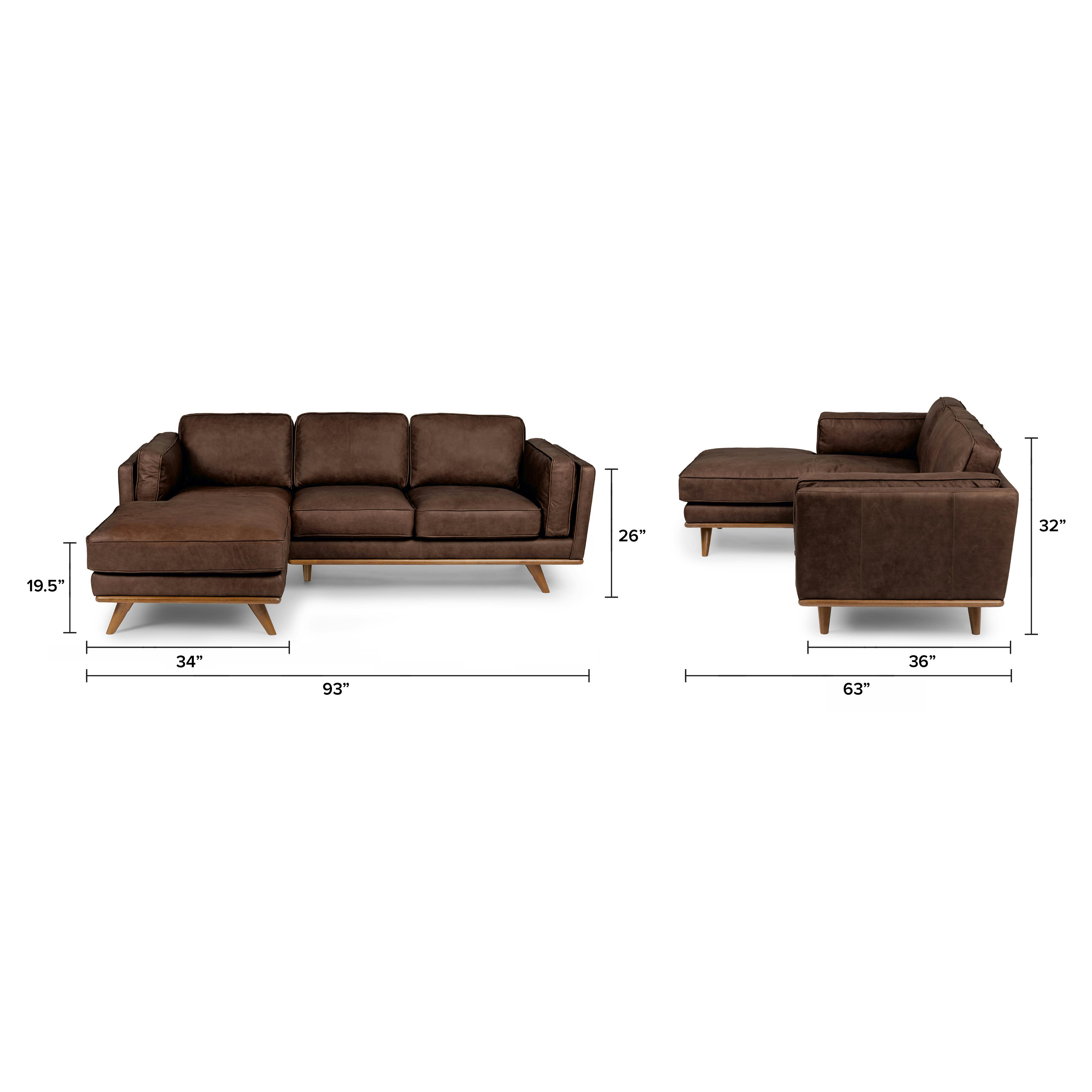 Timber Charme Chocolat Leather & Honey Oak Left Chaise Sectional