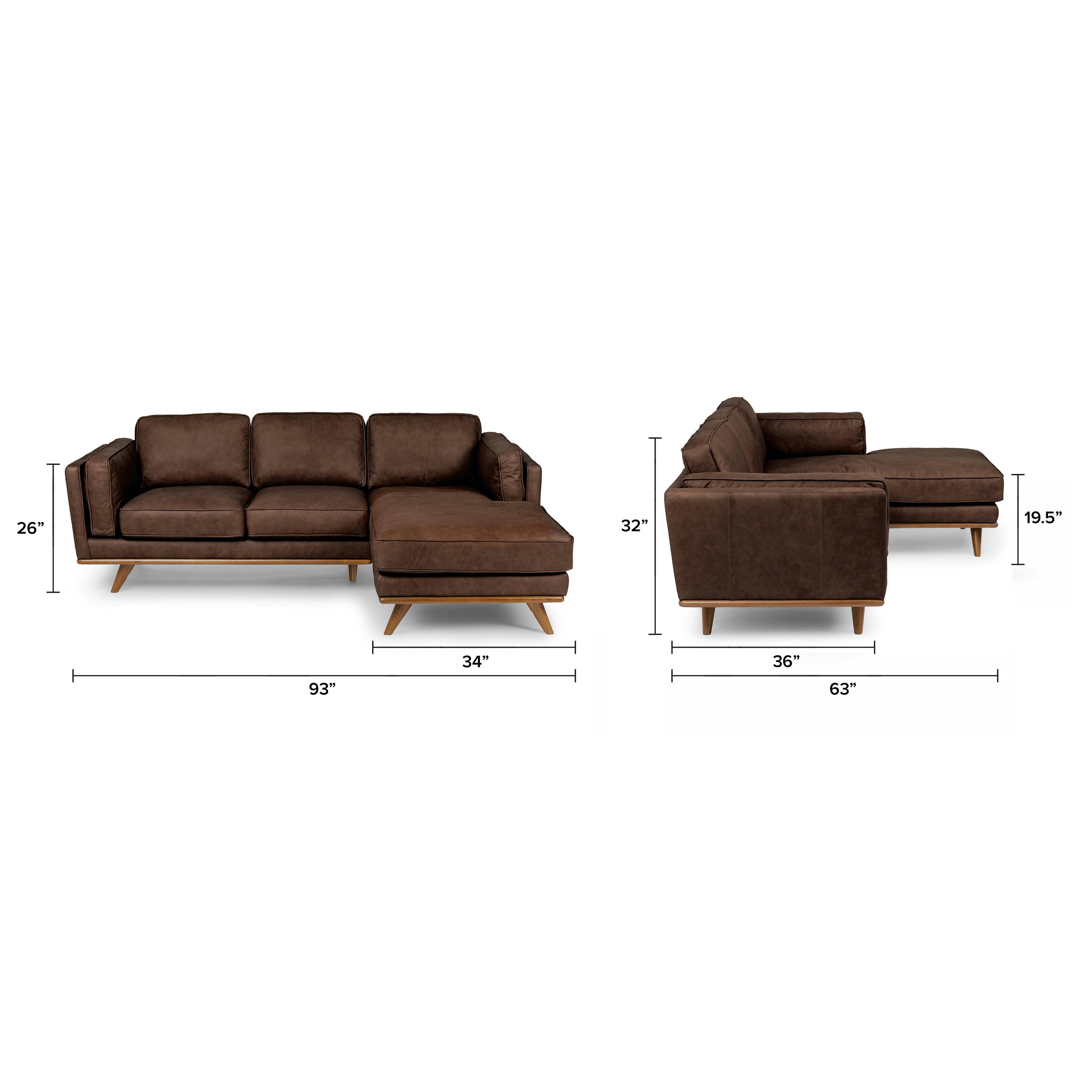 Timber Charme Chocolat Leather & Honey Oak Right Chaise Sectional